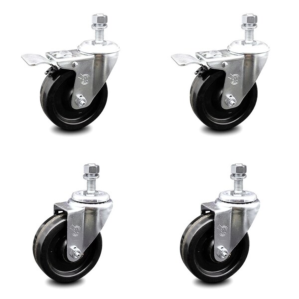 Service Caster 4 Inch Phenolic Wheel Swivel 1/2 Inch Threaded Stem Caster Total Lock Brake, 2PK SCC-TSTTL20S414-PHR-121315-2-S-2 - main